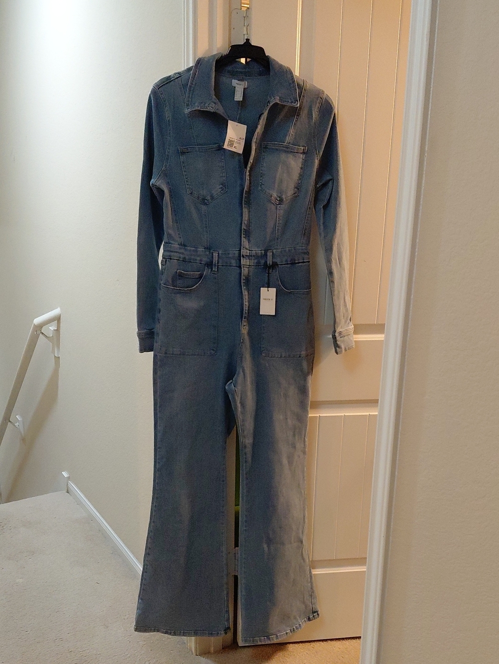 Denim Jumpsuit Wide-Leg Jeans - Light Blue
